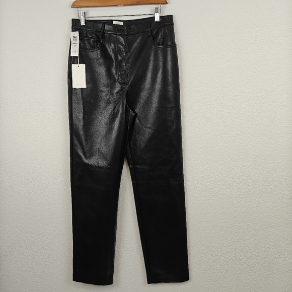 Aritzia Wilfred NWT The Melina Super High Rise Striaght Leg Leather Pants 10 - Picture 5 of 13